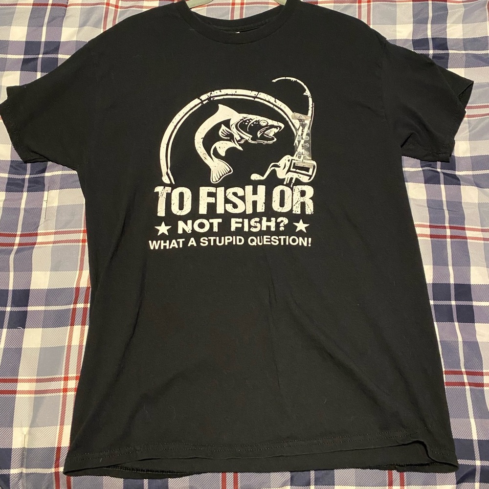 Black Graphic T-Shirt with Fishing Design